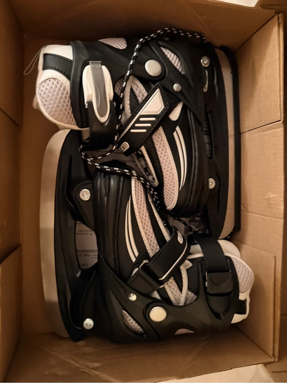 Youth Black and White Adjustable Inline ice Skates - Size 10-13